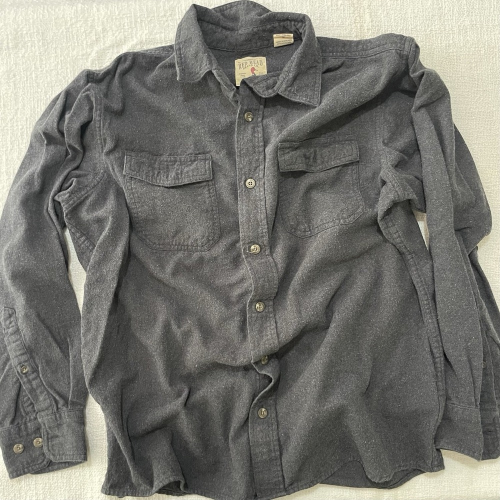 Red Head Dark Gray‎ Flannel Button Up Men's Large Long Sleeve Heavyweight EUC